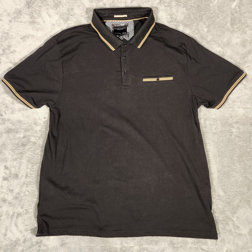 Denim & Flower Polo Shirt Men's XXL Black‎ Excellent Gold Tipped CKPS 7161